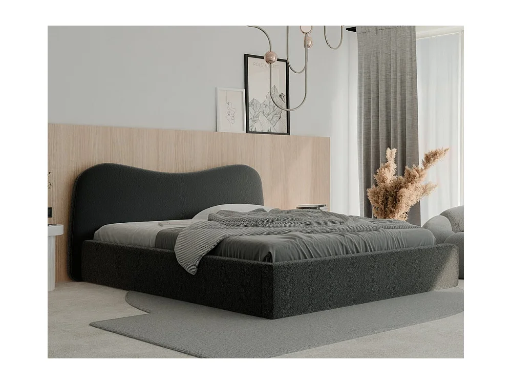 Lit tapissé COZY avec coffre de rangement pour la literie | 160x200 Gris anthracite