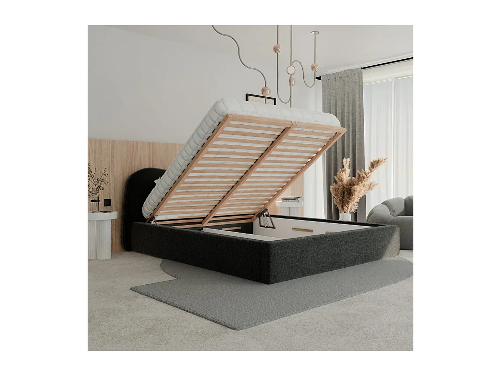 Lit tapissé COZY avec coffre de rangement pour la literie | 160x200 Gris anthracite