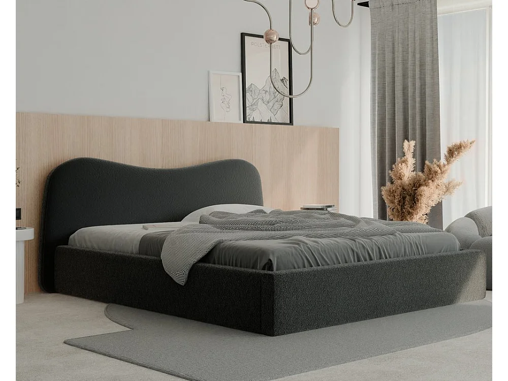 Lit tapissé COZY avec coffre de rangement pour la literie | 160x200 Gris anthracite