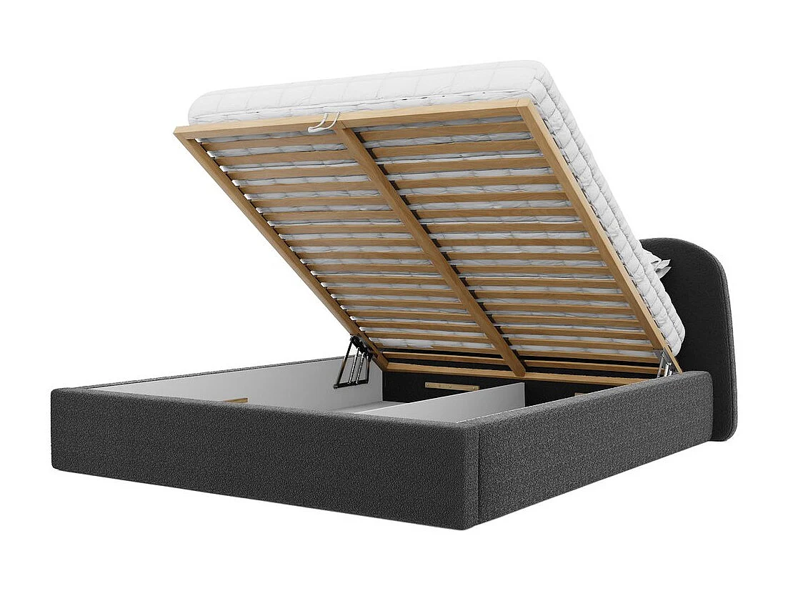 Lit tapissé COZY avec coffre de rangement pour la literie | 160x200 Gris anthracite