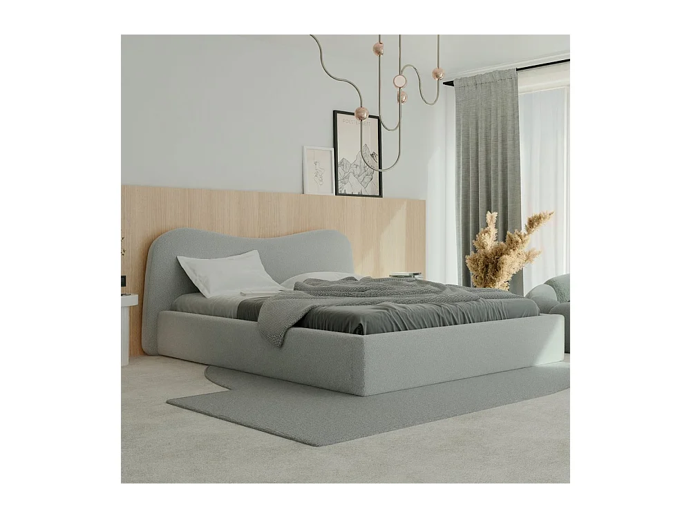 Lit tapissé COZY avec coffre de rangement pour la literie | 160x200 Gris