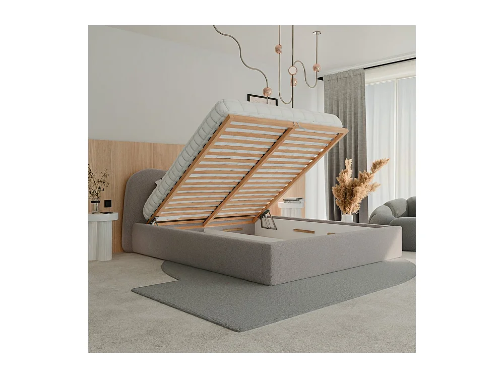 Lit tapissé COZY avec coffre de rangement pour la literie | 160x200 Gris