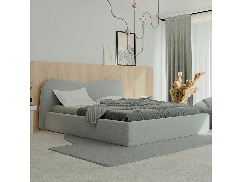Lit tapissé COZY avec coffre de rangement pour la literie | 160x200 Gris