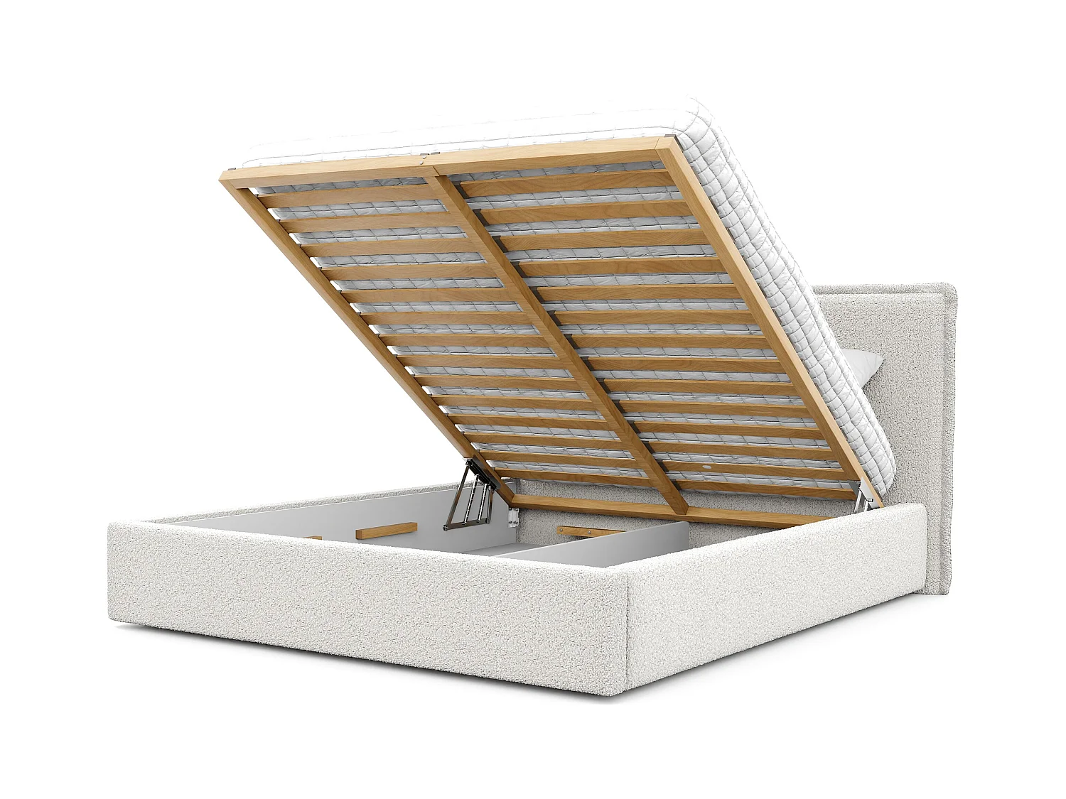 Lit tapissé COFY avec coffre de rangement pour la literie | 180x200 Crème