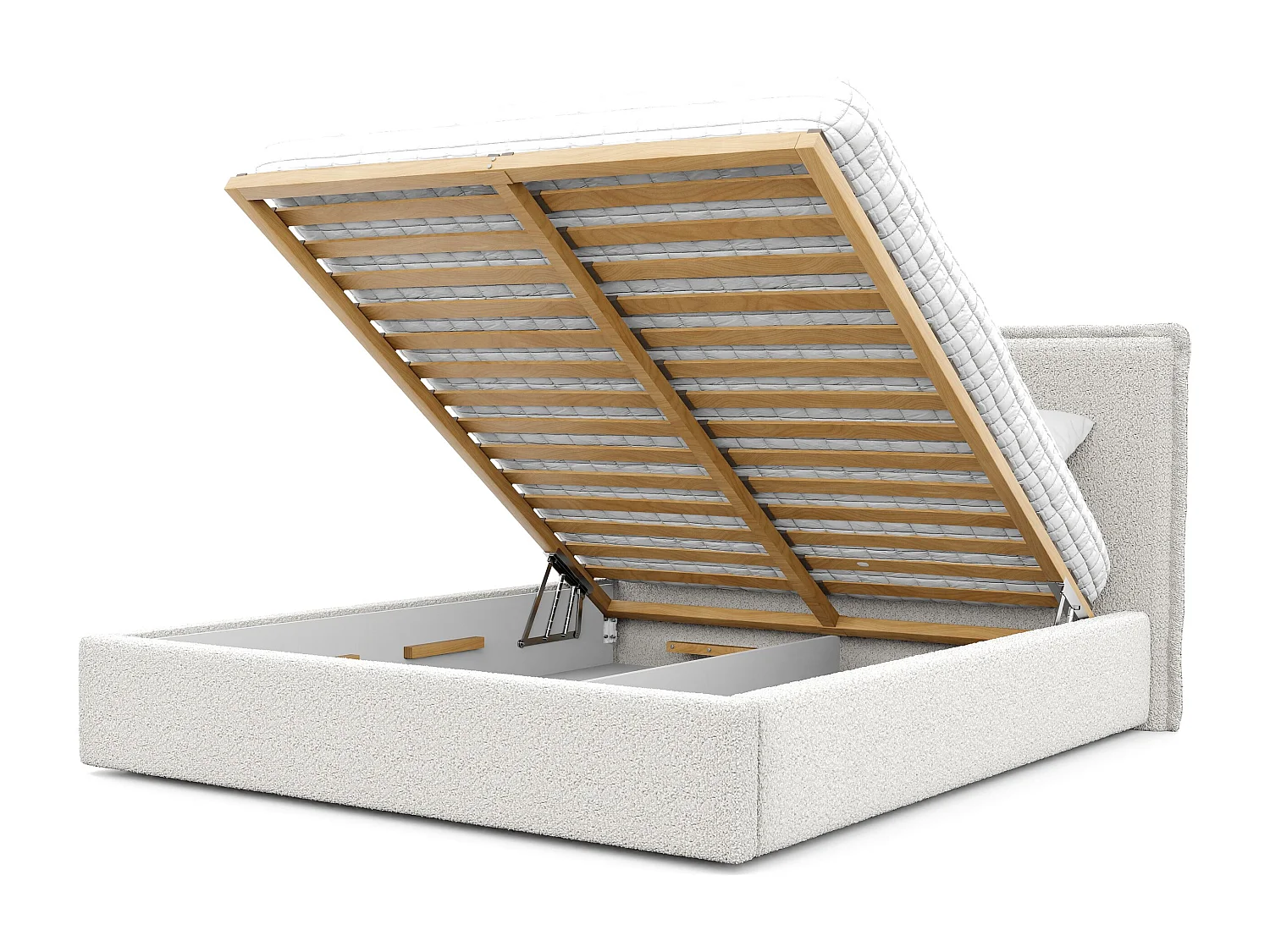 Lit tapissé COFY avec coffre de rangement pour la literie | 180x200 Crème