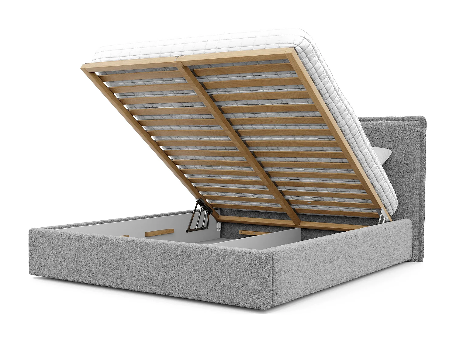 Lit tapissé COFY avec coffre de rangement pour la literie | 140x200 Gris