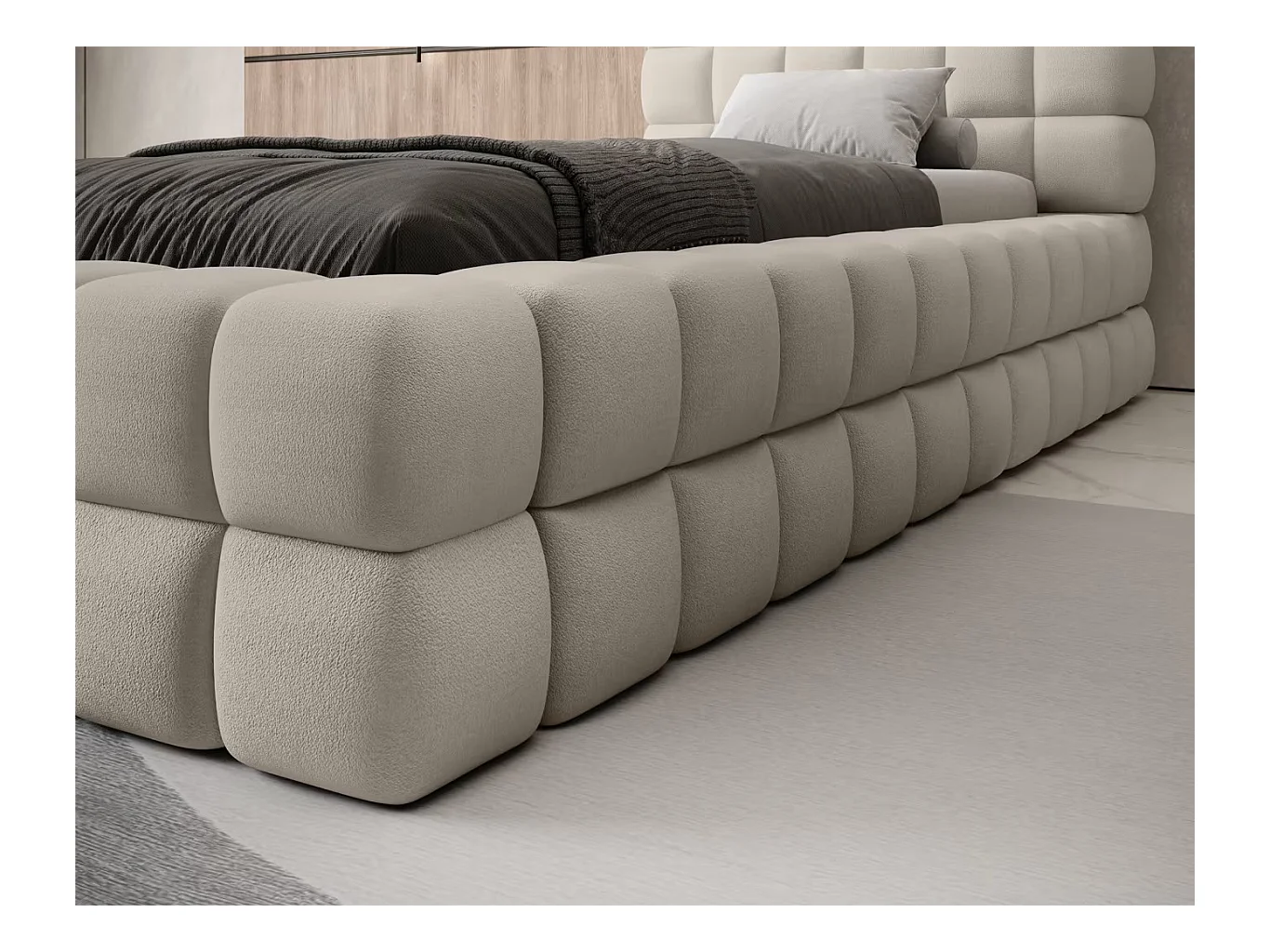 Bett Dario XS (90x200)/Stoffbezug/Bettkasten/Bouclé/Beige