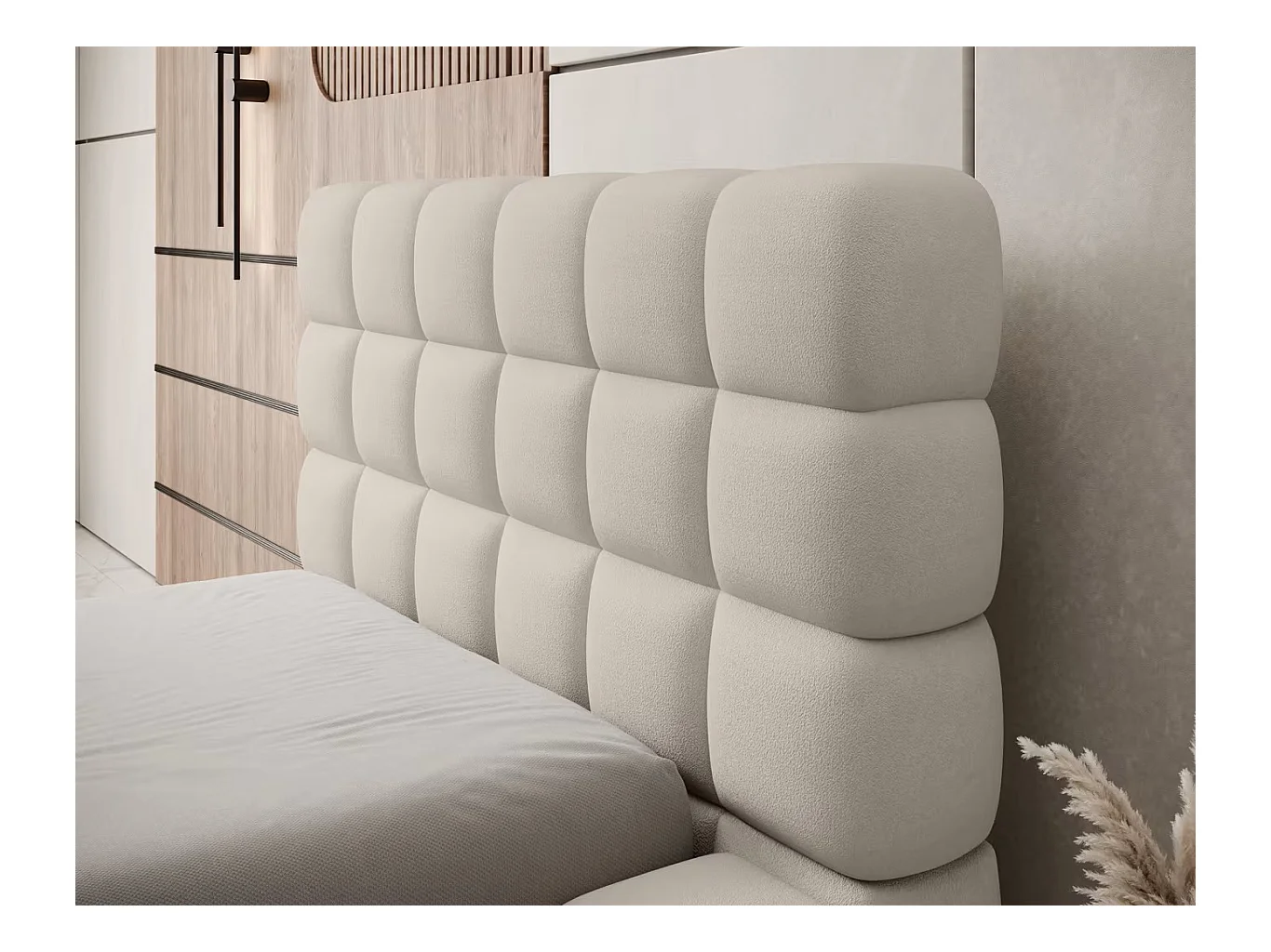 Bett Dario XS (90x200)/Stoffbezug/Bettkasten/Bouclé/Beige