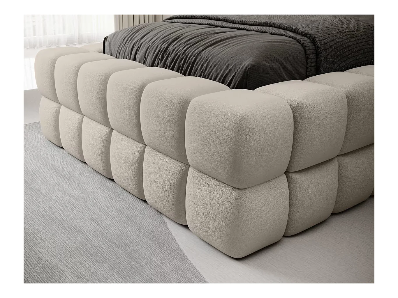 Bett Dario XS (90x200)/Stoffbezug/Bettkasten/Bouclé/Beige