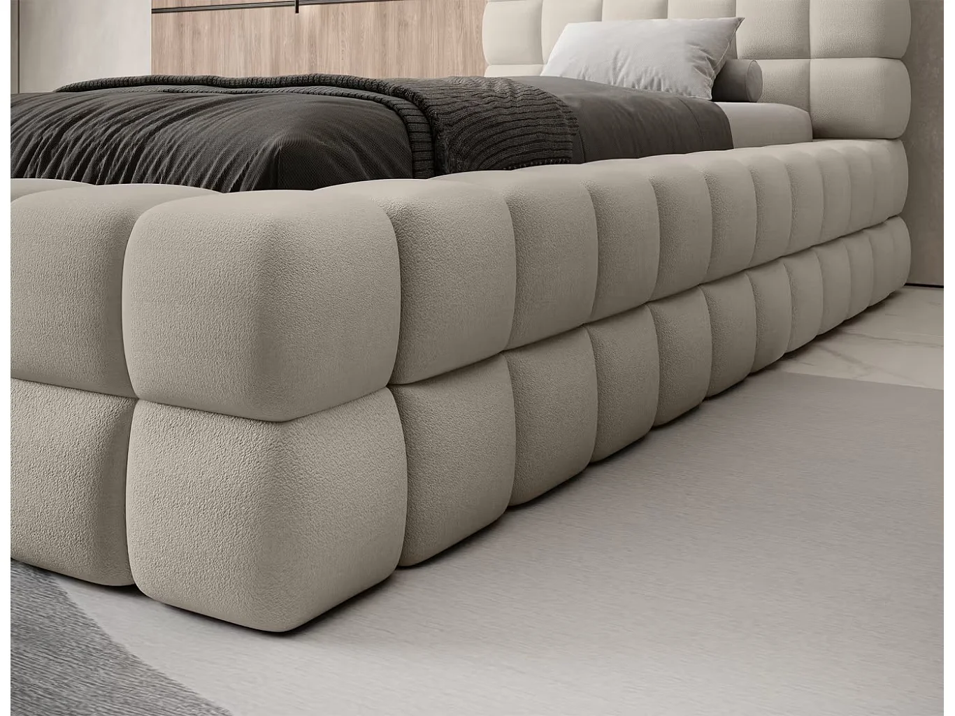 Bett Dario XS (90x200)/Stoffbezug/Bettkasten/Bouclé/Beige