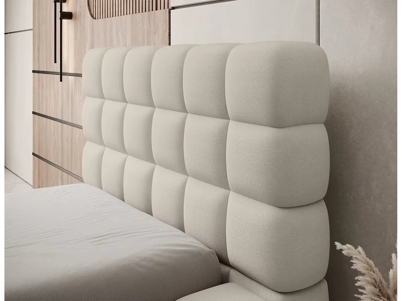 Bett Dario XS (90x200)/Stoffbezug/Bettkasten/Bouclé/Beige