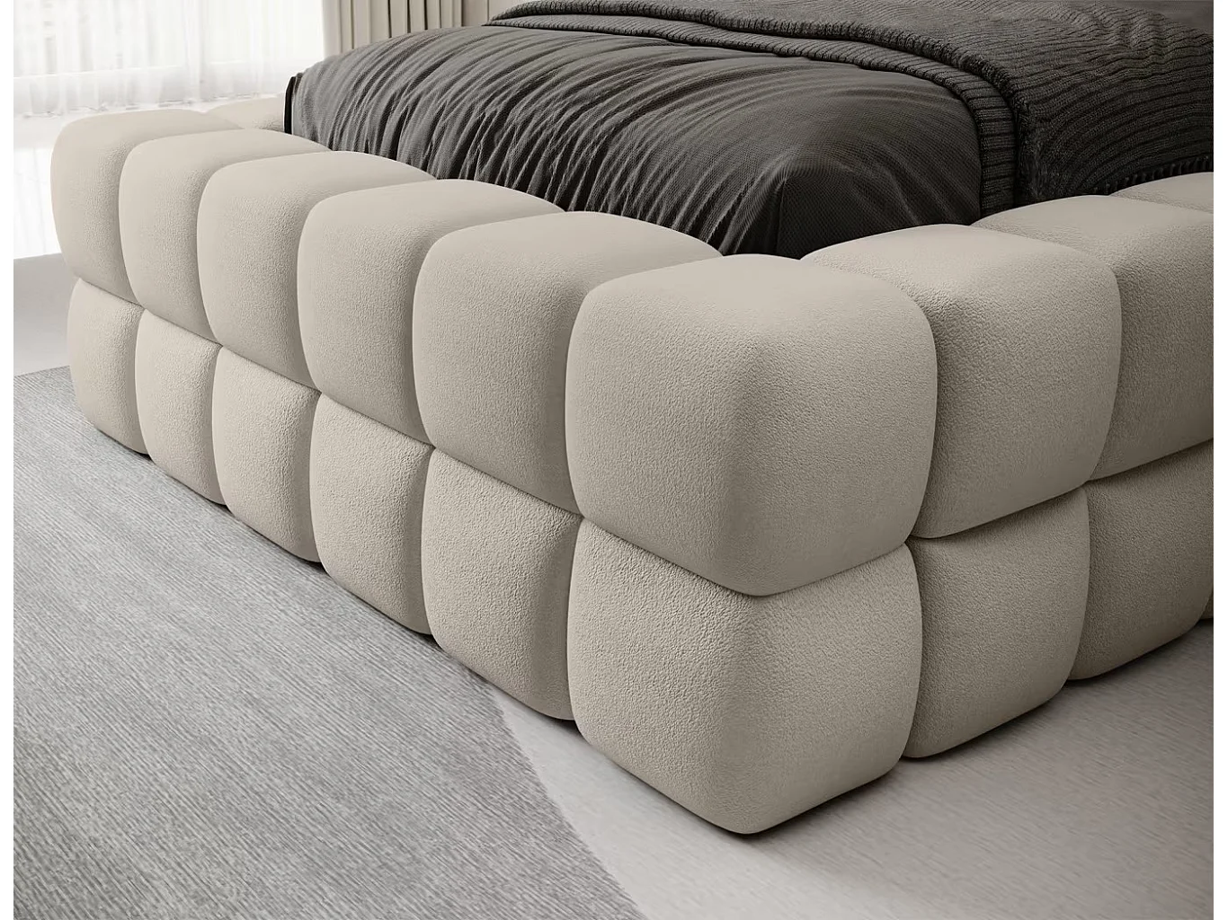 Bett Dario XS (90x200)/Stoffbezug/Bettkasten/Bouclé/Beige