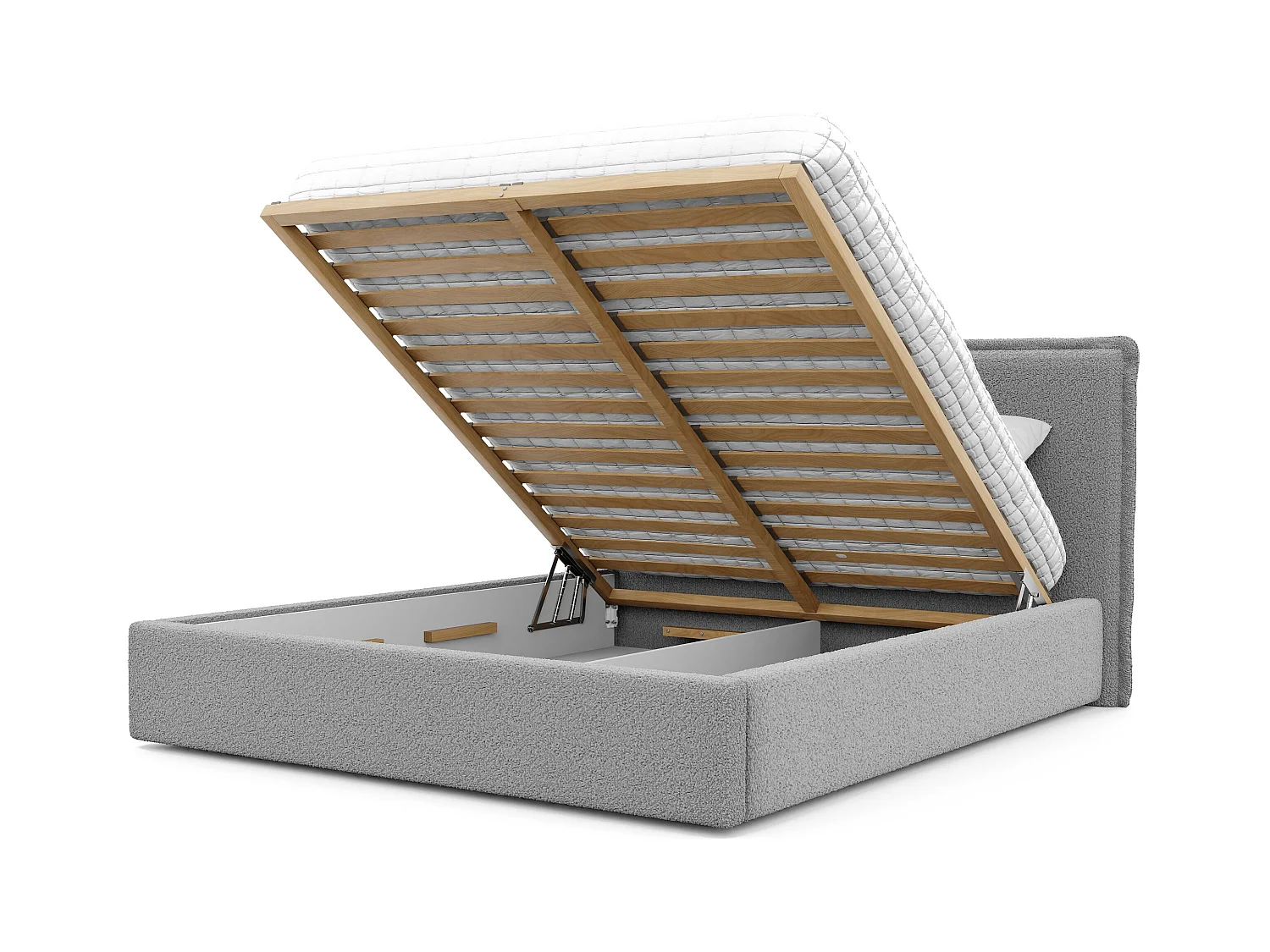 Lit tapissé COFY avec coffre de rangement pour la literie | 180x200 Gris