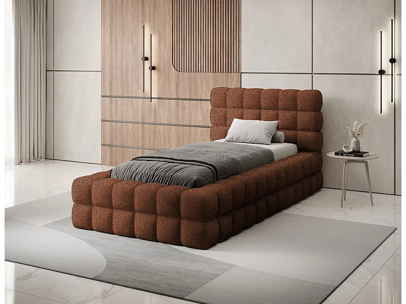 Letto Dario XS (90x200)/rivestimento in tessuto/contenitore letto/Marrone