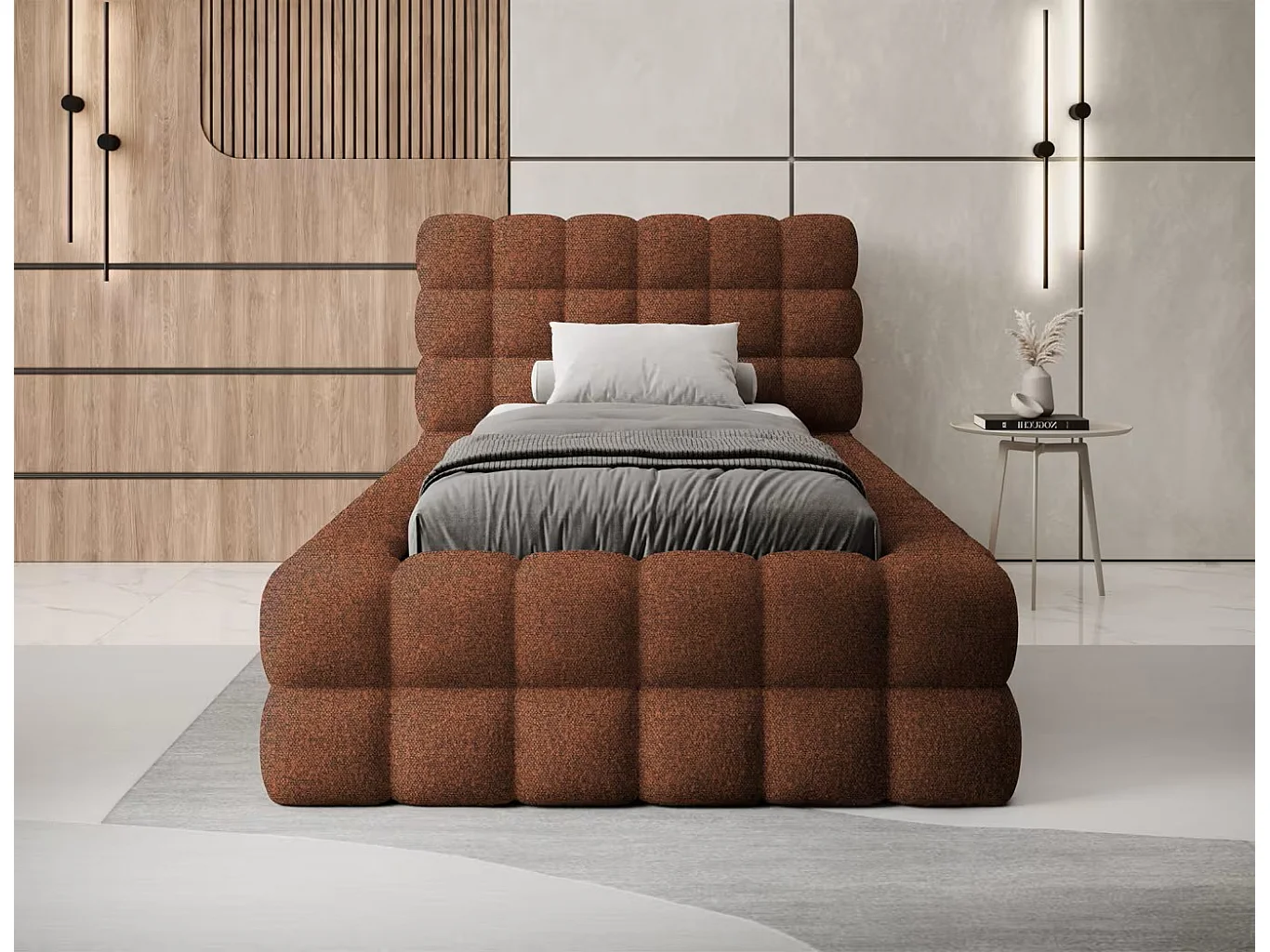 Bett Dario XS (90x200)/Stoffbezug/Bettkasten/Braun