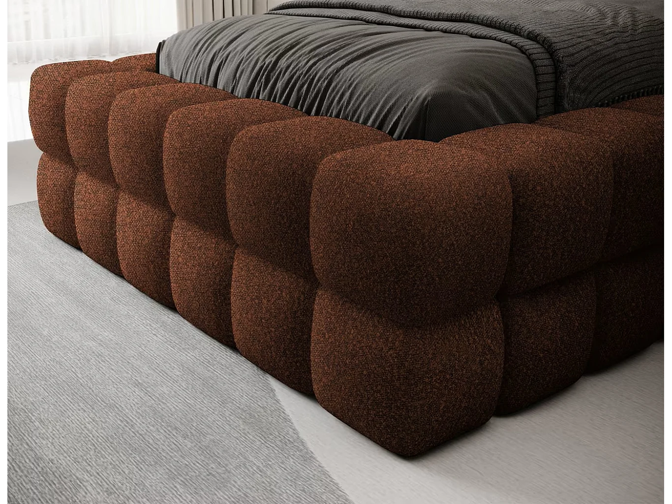 Bett Dario XS (90x200)/Stoffbezug/Bettkasten/Braun