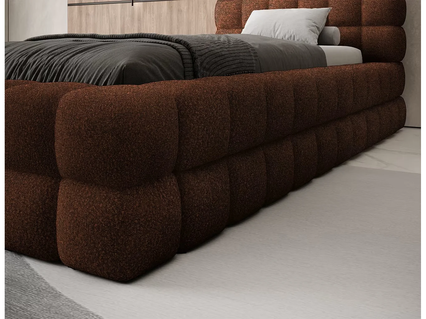 Bett Dario XS (90x200)/Stoffbezug/Bettkasten/Braun