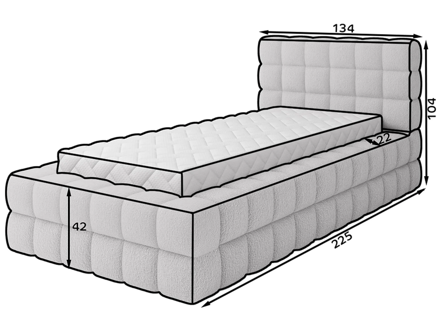 Bett Dario XS (90x200)/Stoffbezug/Bettkasten/Braun