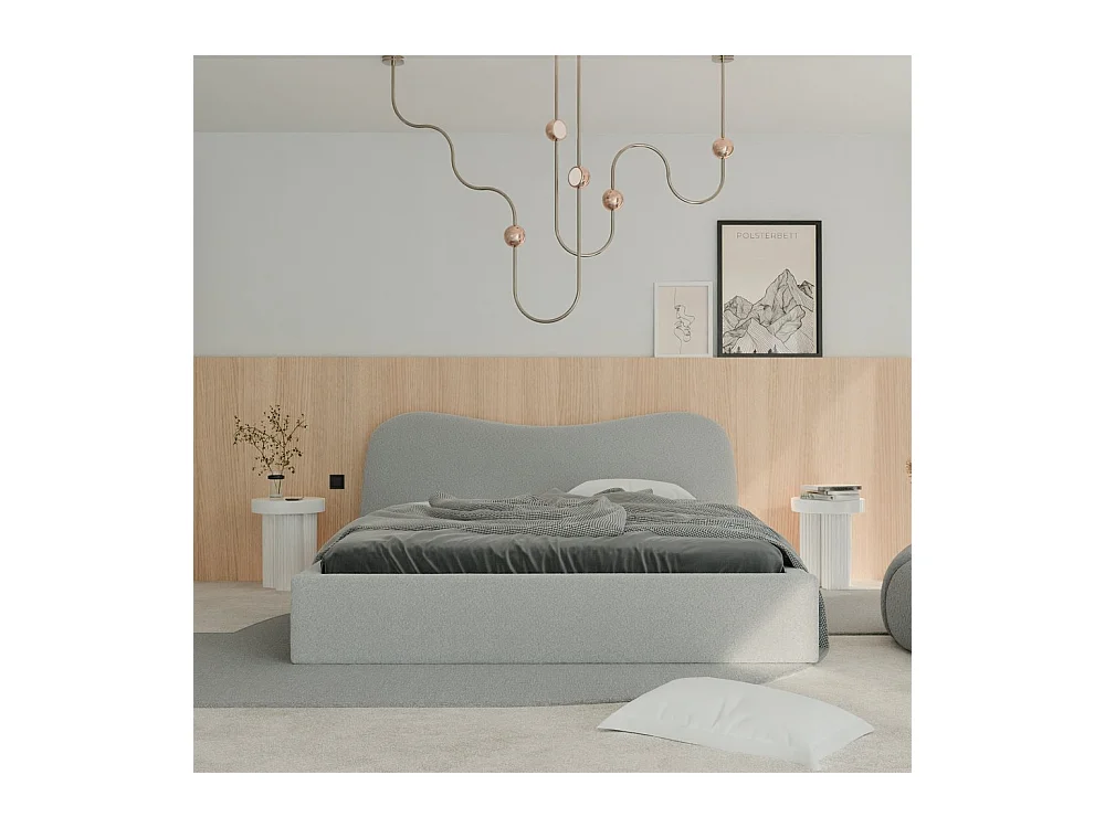 Lit tapissé COZY avec coffre de rangement pour la literie | 140x200 Gris