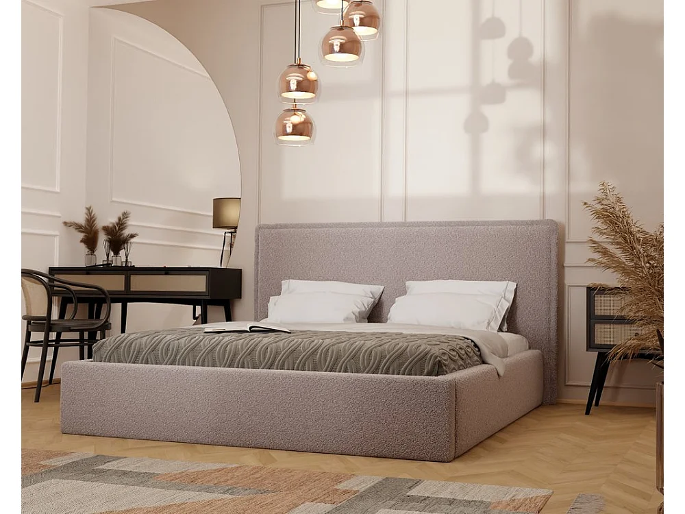 Lit tapissé COFY avec coffre de rangement pour la literie | 140x200 Rose poudré