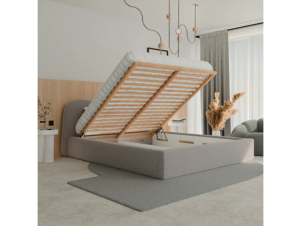 Lit tapissé COZY avec coffre de rangement pour la literie | 140x200 Rose poudré