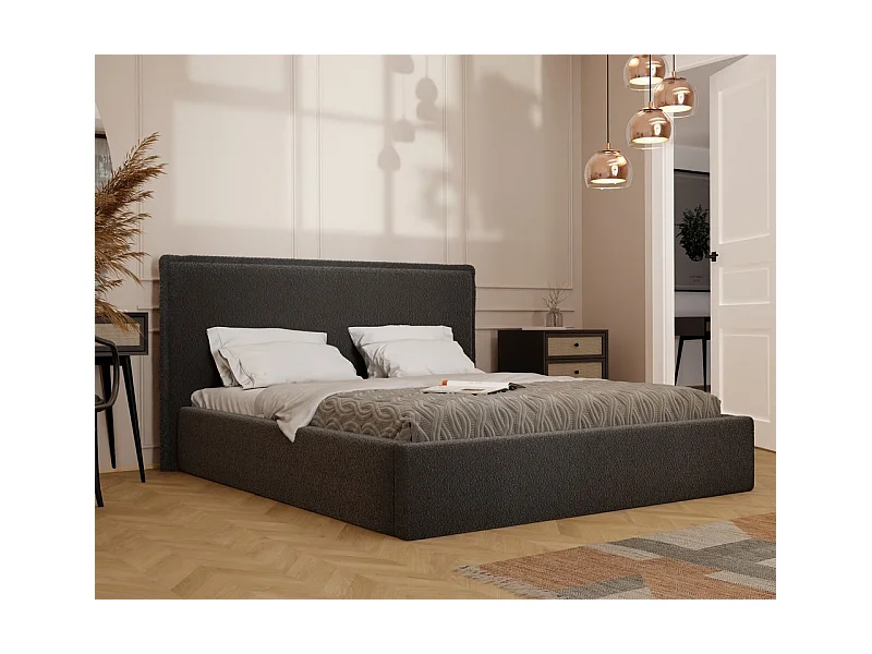 Lit tapissé COFY avec coffre de rangement pour la literie | 160x200 Gris anthracite