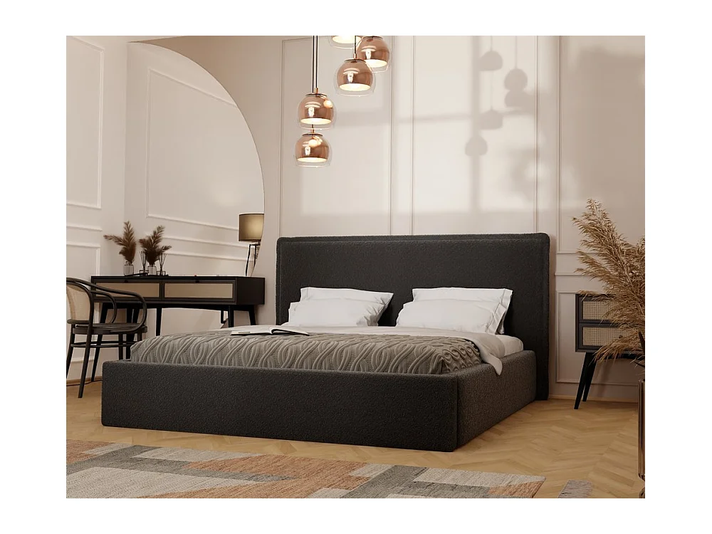 Lit tapissé COFY avec coffre de rangement pour la literie | 160x200 Gris anthracite