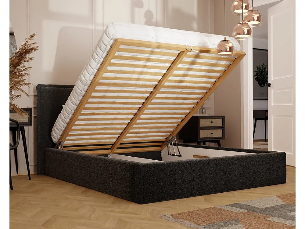 Lit tapissé COFY avec coffre de rangement pour la literie | 160x200 Gris anthracite