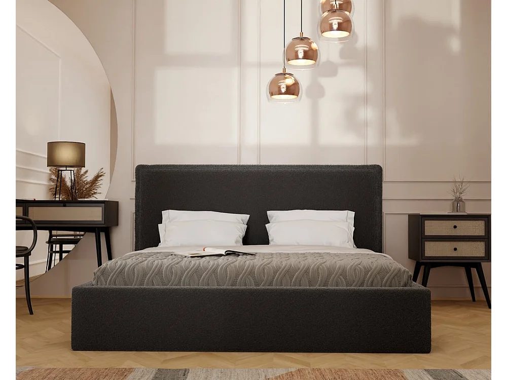 Lit tapissé COFY avec coffre de rangement pour la literie | 160x200 Gris anthracite