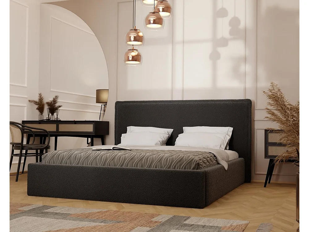 Lit tapissé COFY avec coffre de rangement pour la literie | 160x200 Gris anthracite