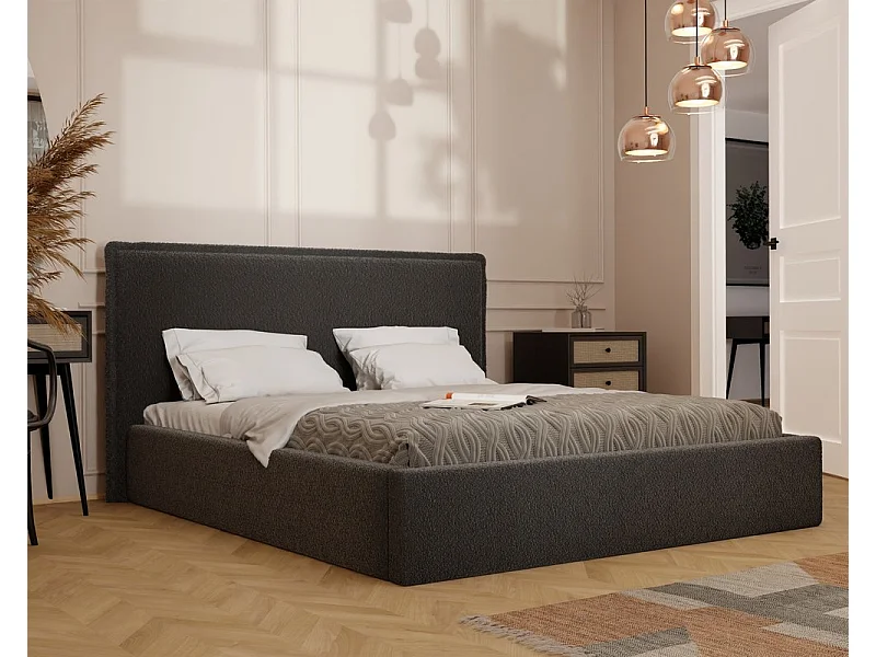 Lit tapissé COFY avec coffre de rangement pour la literie | 160x200 Gris anthracite