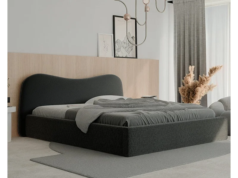 Lit tapissé COZY avec coffre de rangement pour la literie | 180x200 Gris anthracite