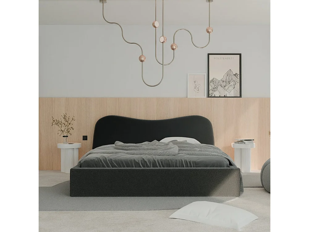 Lit tapissé COZY avec coffre de rangement pour la literie | 180x200 Gris anthracite