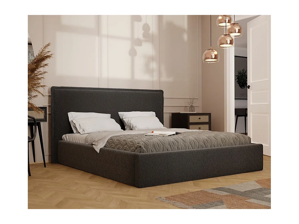 Lit tapissé COFY avec coffre de rangement pour la literie | 180x200 Gris anthracite