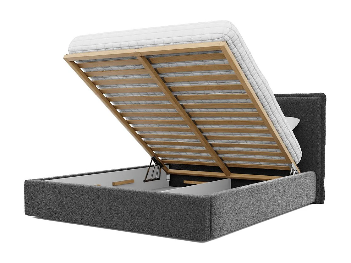 Lit tapissé COFY avec coffre de rangement pour la literie | 180x200 Gris anthracite