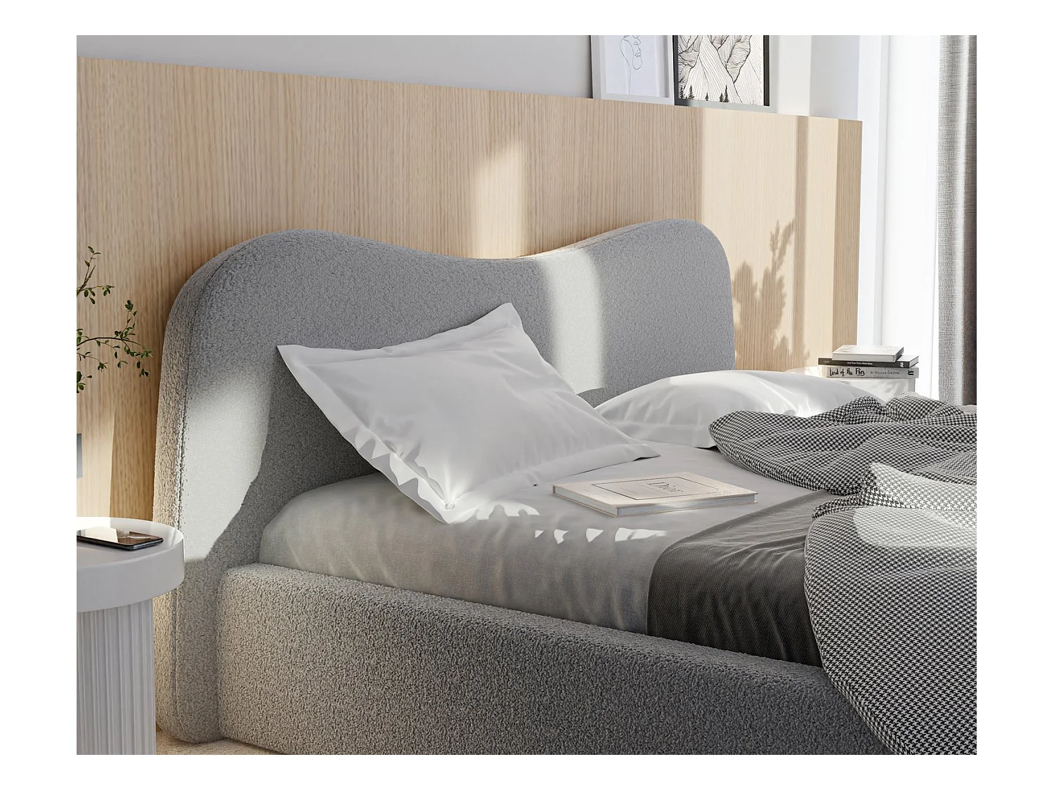 Lit tapissé COZY avec coffre de rangement pour la literie | 160x200 Gris