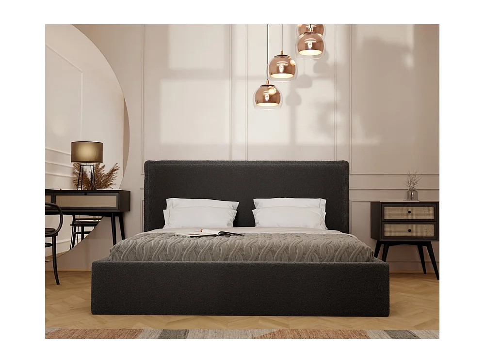 Lit tapissé COFY avec coffre de rangement pour la literie | 140x200 Gris anthracite