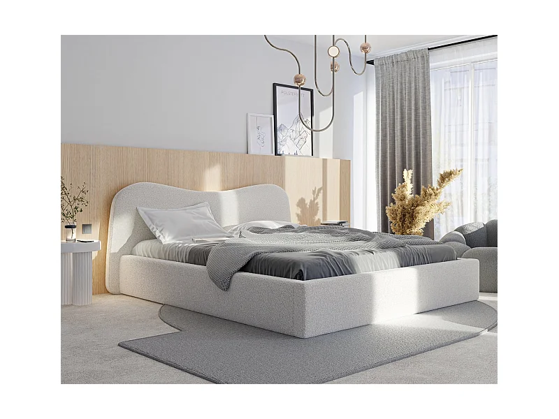 Lit tapissé COZY avec coffre de rangement pour la literie | 180x200 Crème