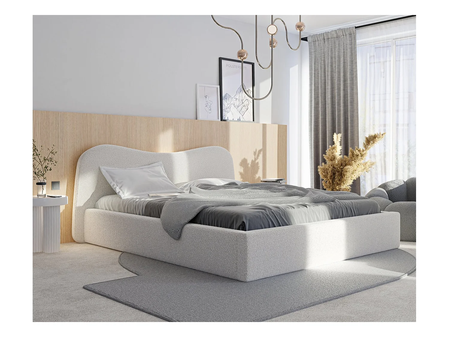 Lit tapissé COZY avec coffre de rangement pour la literie | 180x200 Crème