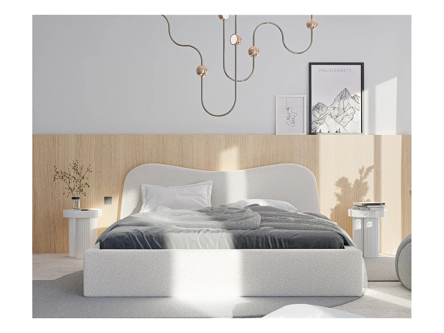 Lit tapissé COZY avec coffre de rangement pour la literie | 180x200 Crème