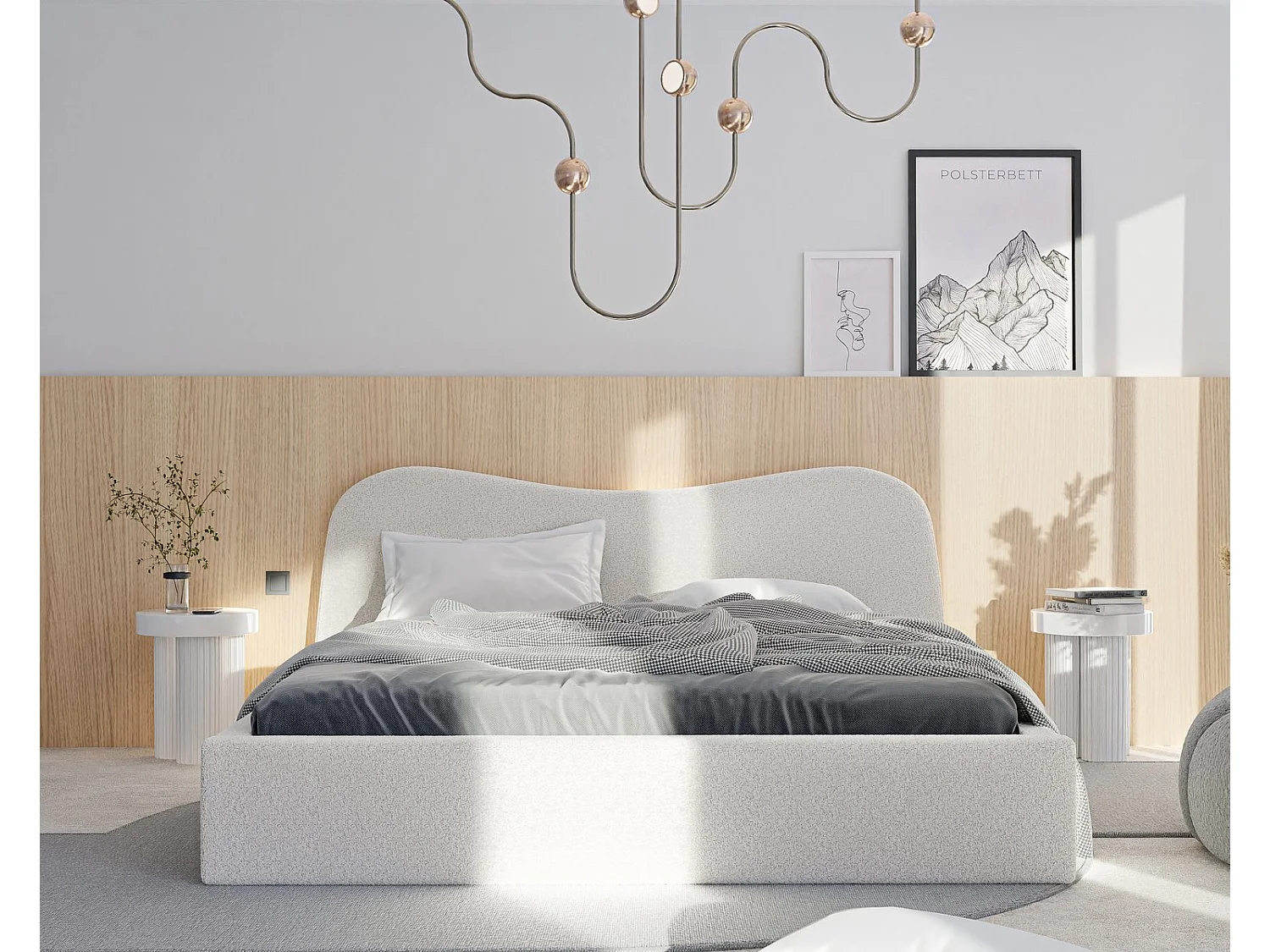 Lit tapissé COZY avec coffre de rangement pour la literie | 180x200 Crème