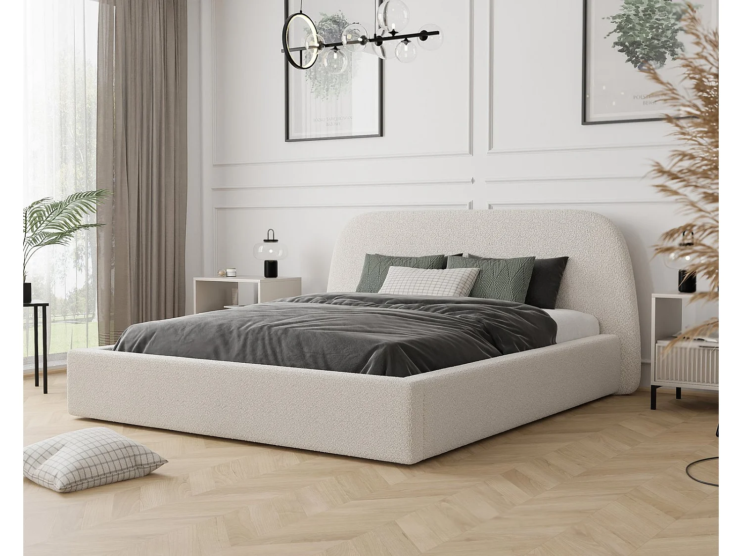 Lit tapissé CLOUD avec coffre de rangement pour la literie | 140x200 Crème