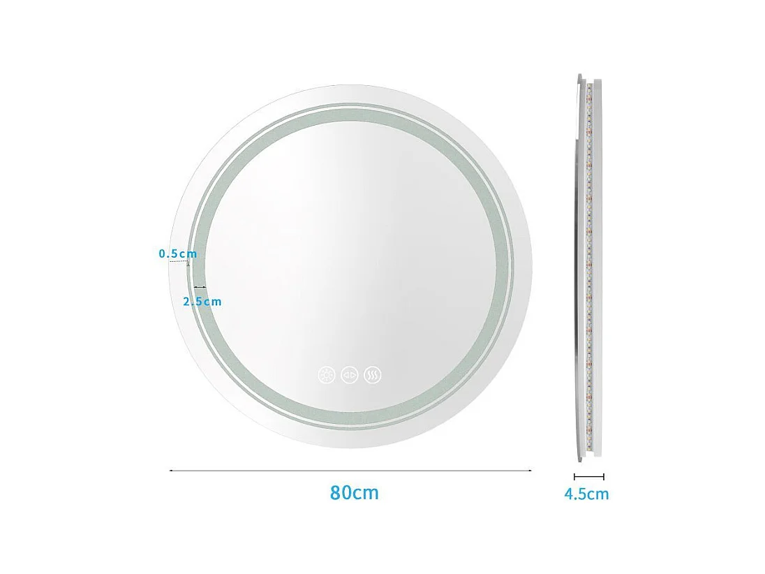 Specchio Dover/LED/Touch/Vetro a specchio/Bianco