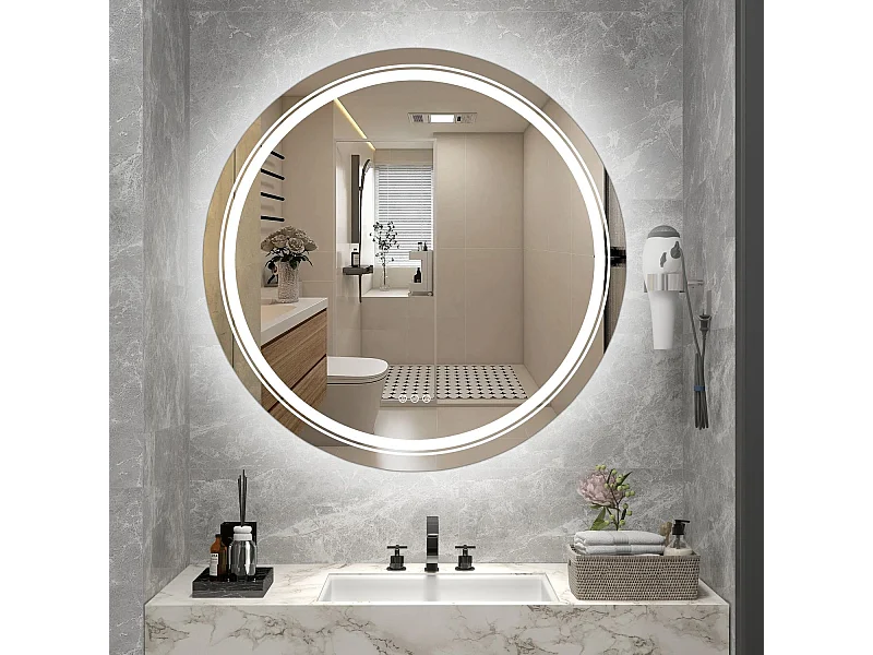 Spiegel Dover/o60/LED/Touch/Spiegelglas/Weiss