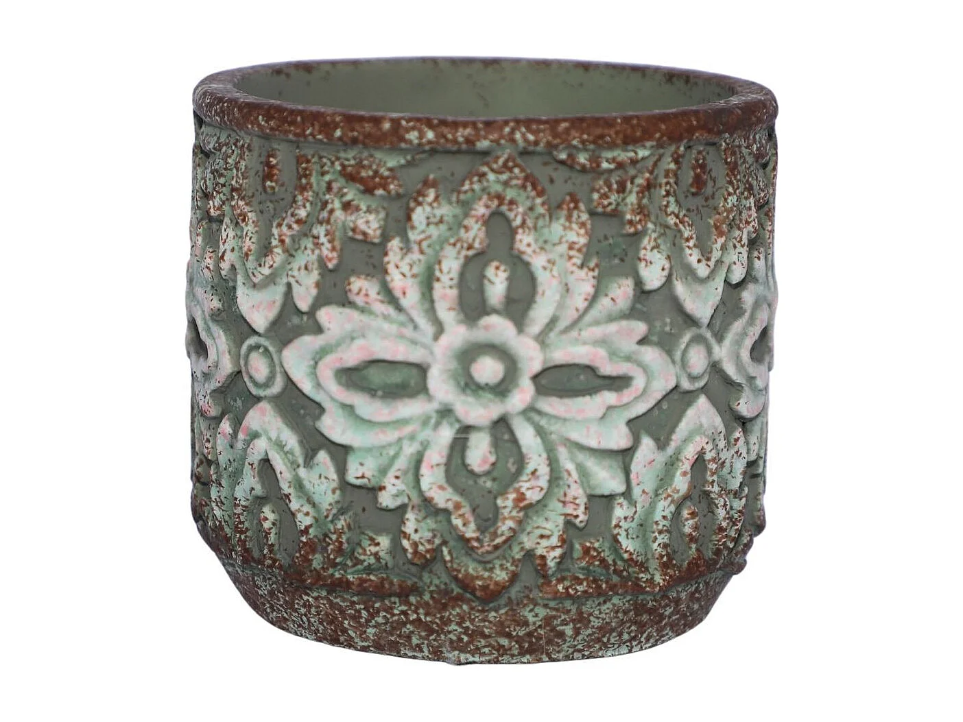Cache-pot rond en ciment vieilli vert/rose Ø.14 x Ht.13 cm