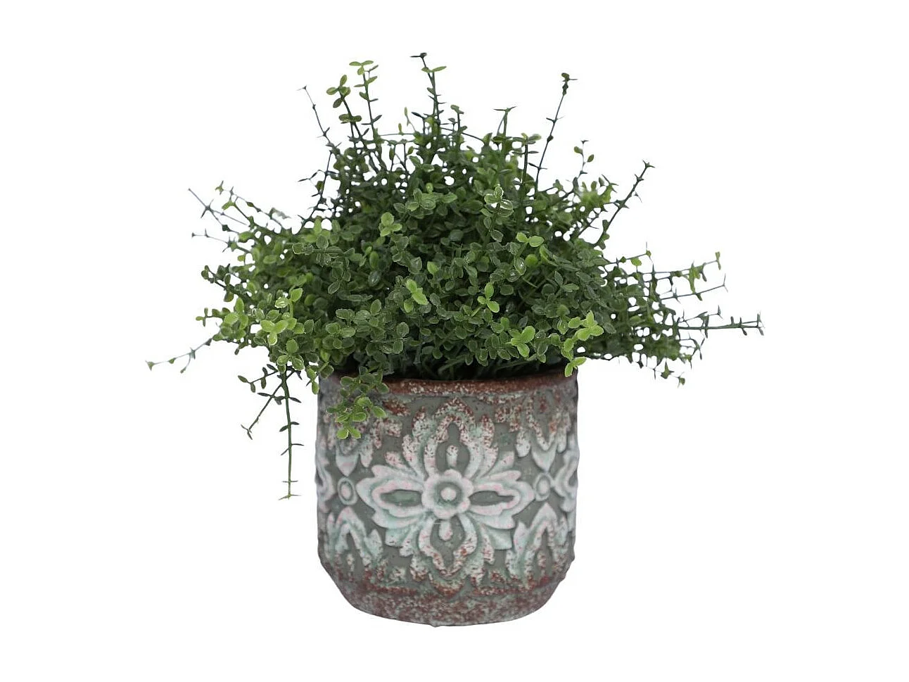 Cache-pot rond en ciment vieilli vert/rose Ø.14 x Ht.13 cm