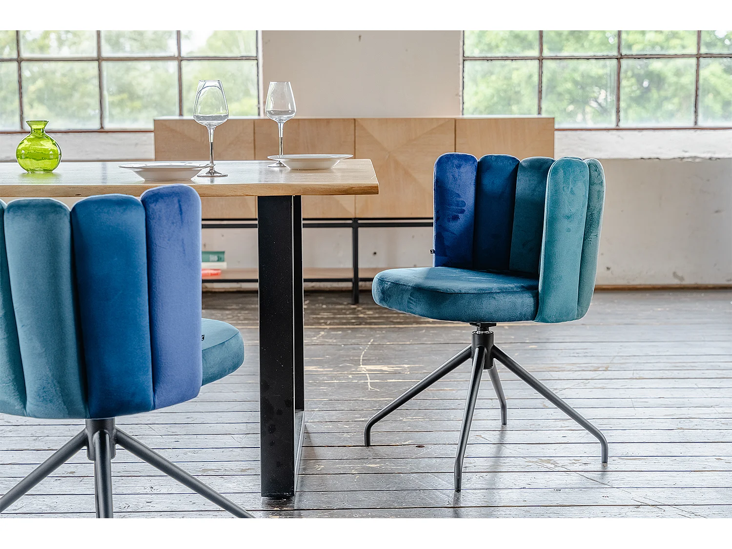 Chaise de salle à manger - Bleu Velours - JADA