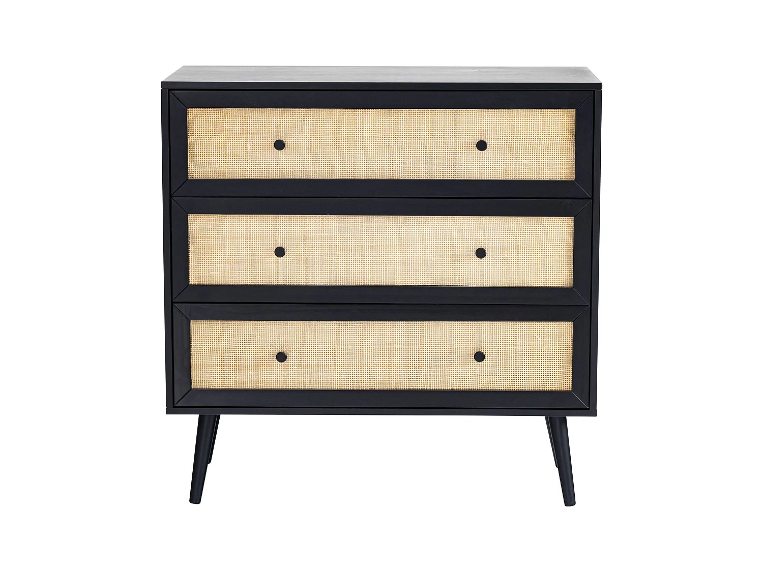 Commode cannage avec 3 tiroirs noir ANNA - ANNA