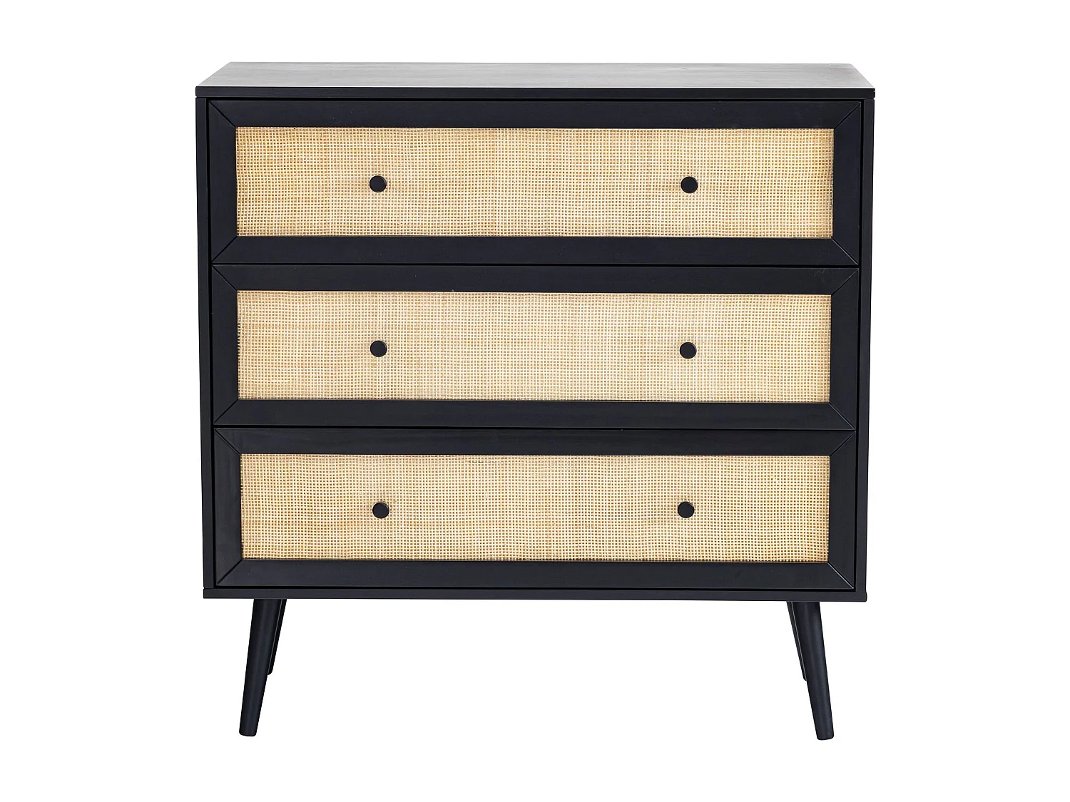 Commode cannage avec 3 tiroirs noir ANNA - ANNA