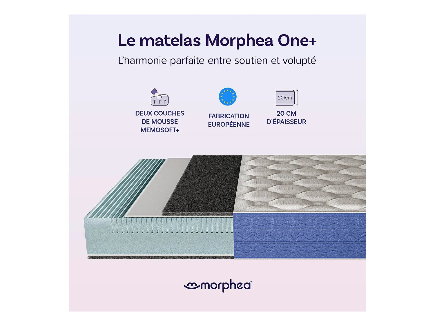 Matelas mémoire de forme 180x200cm épais 20cm Lumea One +